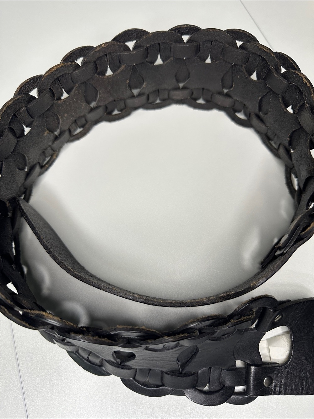 Women’s Black Wide Braided Woven Genuine Leather Belt - Picture 3 of 8